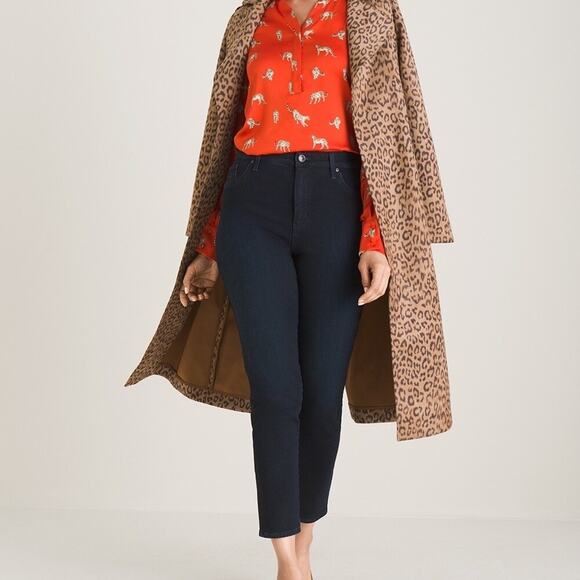 Chicos top Womens size 2 P= Large Petite Leopard animal Print Ruffle Neck Blouse - Picture 7 of 9